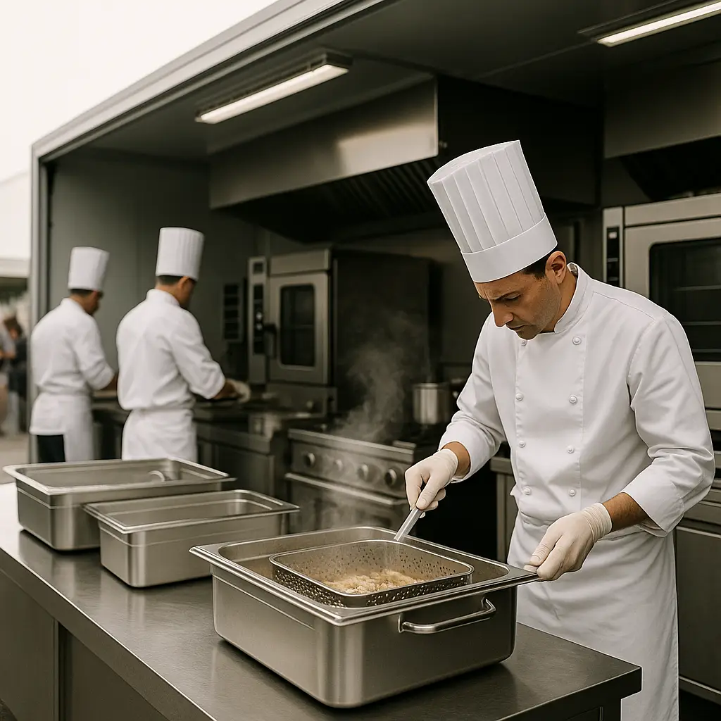 chef in cucina buratti per la ristorazione collettiva