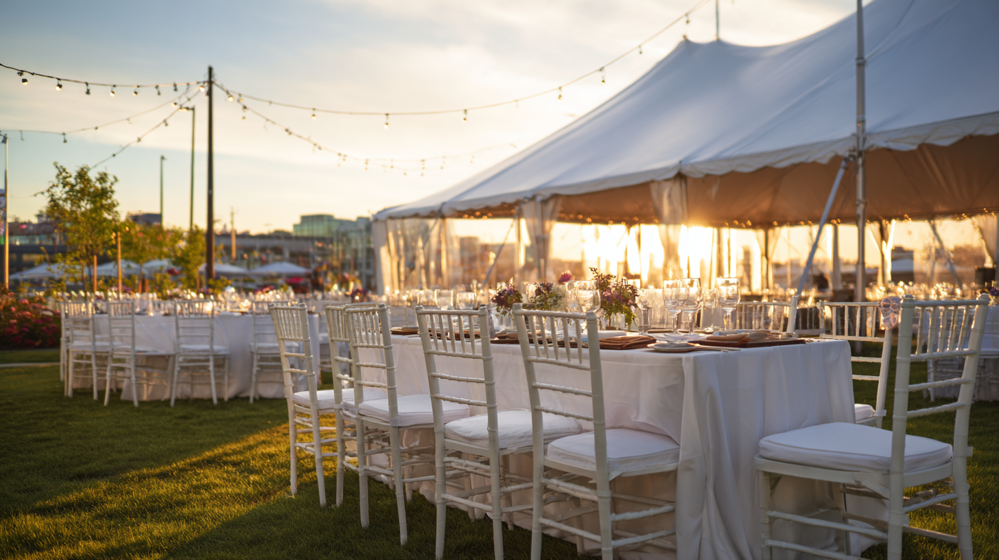 Allestimento professionale per evento con tensostrutture certificate, sedute eleganti e illuminazione tecnica