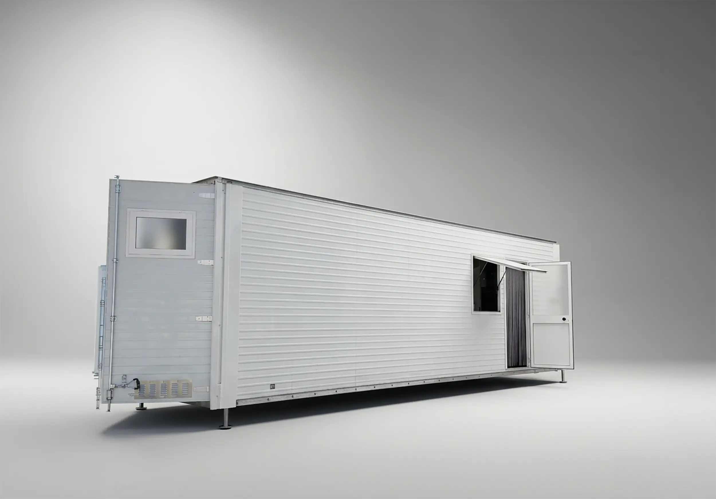 Cucina mobile container N.11 Buratti Catering vista laterale — profilo completo del container scarrabile 9 metri